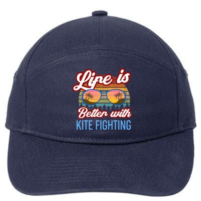 Retro Sunset Slogan / Life Is Better With Kite Fighting! Gift 7-Panel Snapback Hat