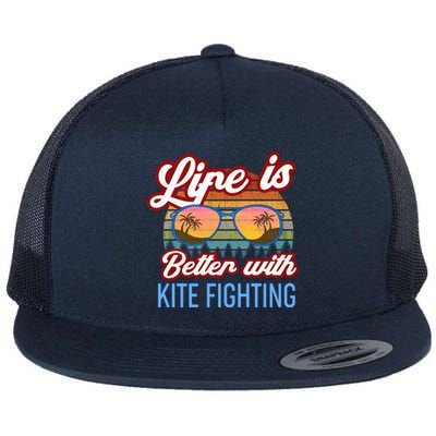 Retro Sunset Slogan / Life Is Better With Kite Fighting! Gift Flat Bill Trucker Hat