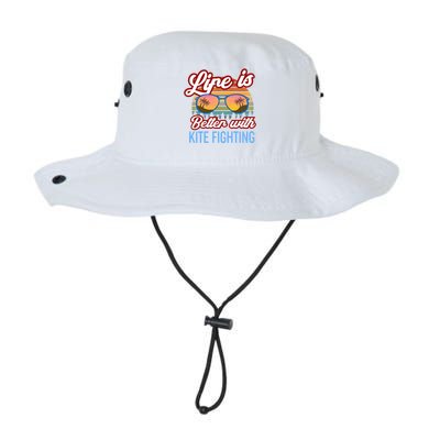 Retro Sunset Slogan / Life Is Better With Kite Fighting! Gift Legacy Cool Fit Booney Bucket Hat