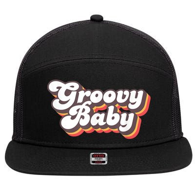 Retro Seventies Style Groovy Baby 70s Fancy Dress 7 Panel Mesh Trucker Snapback Hat