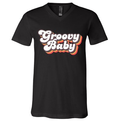 Retro Seventies Style Groovy Baby 70s Fancy Dress V-Neck T-Shirt