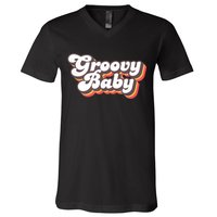 Retro Seventies Style Groovy Baby 70s Fancy Dress V-Neck T-Shirt