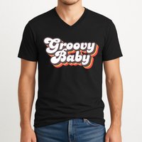 Retro Seventies Style Groovy Baby 70s Fancy Dress V-Neck T-Shirt