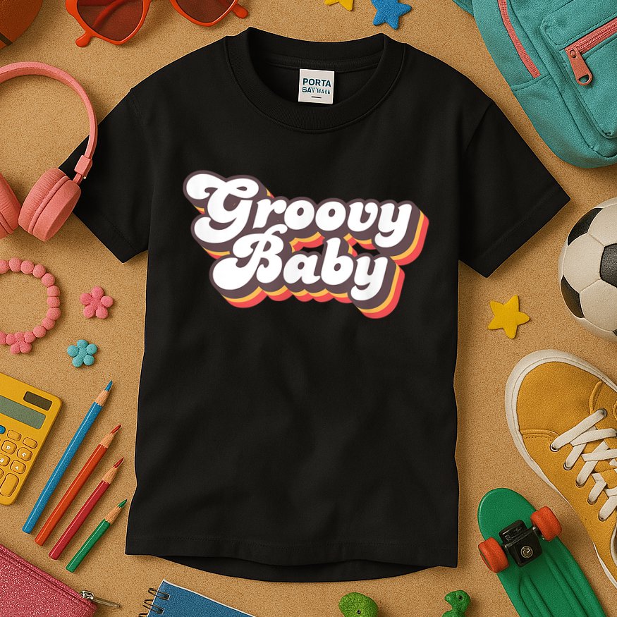 Retro Seventies Style Groovy Baby 70s Fancy Dress Kids T-Shirt