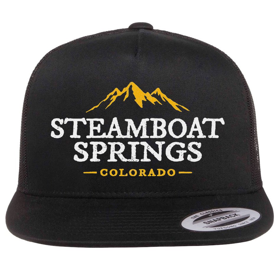 Retro Steamboat Springs Souvenir Mountain Colorado Flat Bill Trucker Hat