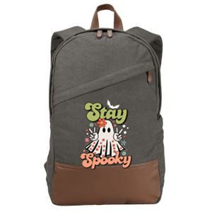 Retro Stay Spooky Ghost Print Meaningful Gift Cotton Canvas Backpack