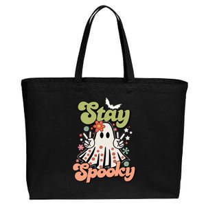 Retro Stay Spooky Ghost Print Meaningful Gift Cotton Canvas Jumbo Tote