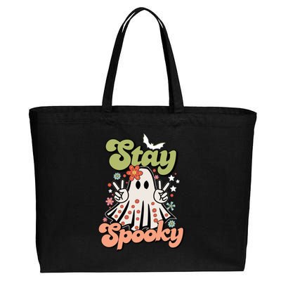 Retro Stay Spooky Ghost Print Meaningful Gift Cotton Canvas Jumbo Tote