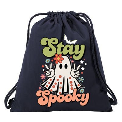 Retro Stay Spooky Ghost Print Meaningful Gift Drawstring Bag