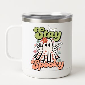 Retro Stay Spooky Ghost Print Meaningful Gift 12 oz Stainless Steel Tumbler Cup