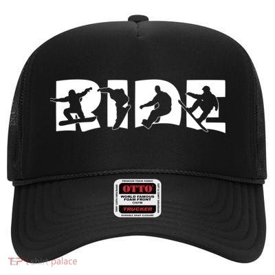 Ride Snowboard Snowboarder Gift Christmas Snowboarding Gift High Crown Mesh Back Trucker Hat
