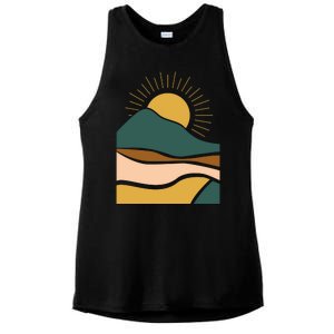 Retro Sunset Summer Graphic Design Ladies PosiCharge Tri-Blend Wicking Tank