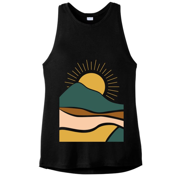 Retro Sunset Summer Graphic Design Ladies PosiCharge Tri-Blend Wicking Tank