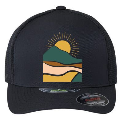 Retro Sunset Summer Graphic Design Flexfit Unipanel Trucker Cap