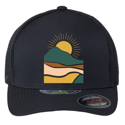 Retro Sunset Summer Graphic Design Flexfit Unipanel Trucker Cap