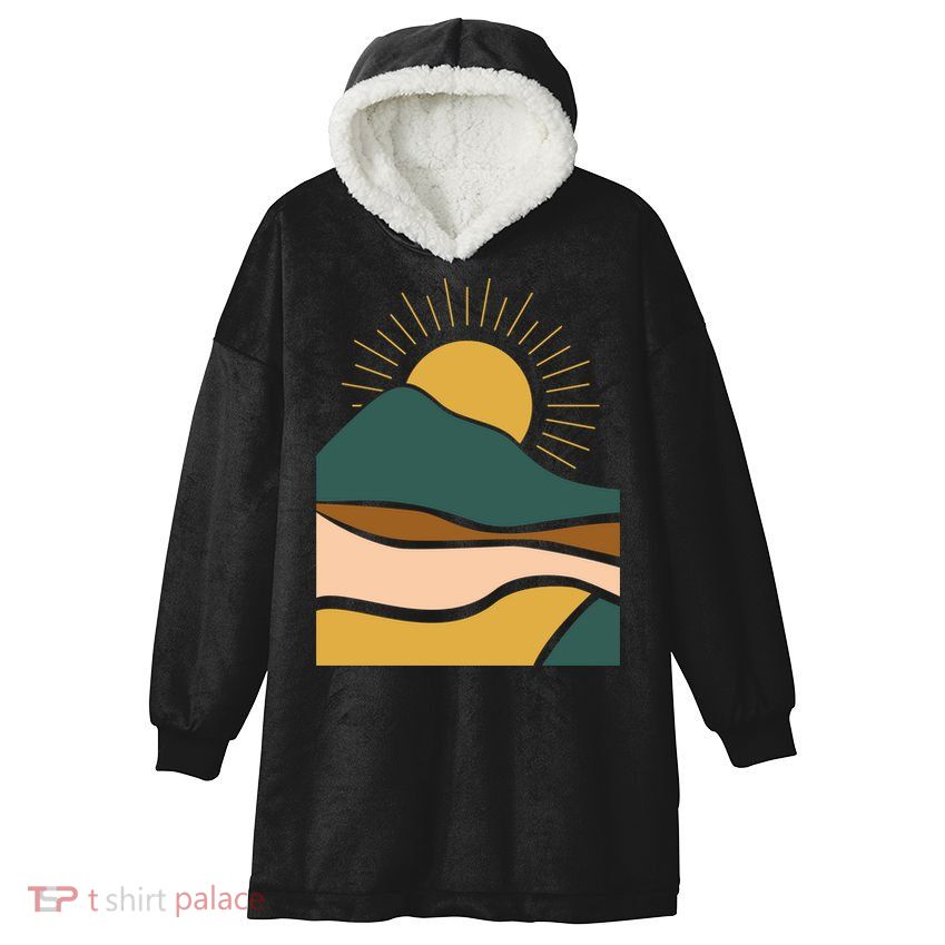 Retro Sunset Summer Graphic Design Hooded Wearable Blanket