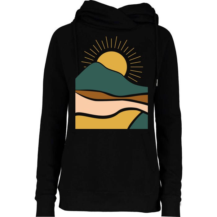 Retro Sunset Summer Graphic Design Womens Funnel Neck Pullover Hood