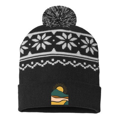 Retro Sunset Summer Graphic Design USA-Made Snowflake Beanie