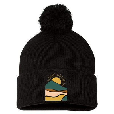 Retro Sunset Summer Graphic Design Pom Pom 12in Knit Beanie