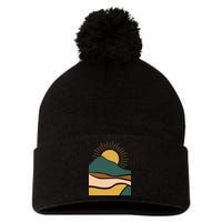 Retro Sunset Summer Graphic Design Pom Pom 12in Knit Beanie