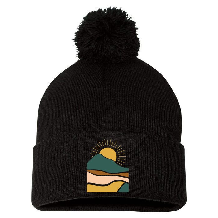 Retro Sunset Summer Graphic Design Pom Pom 12in Knit Beanie