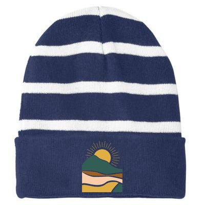 Retro Sunset Summer Graphic Design Striped Beanie with Solid Band