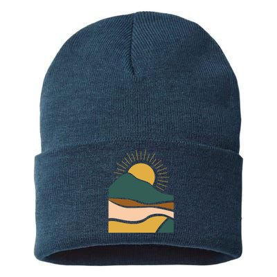 Retro Sunset Summer Graphic Design Sustainable Knit Beanie