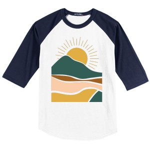 Retro Sunset Summer Graphic Design Baseball Sleeve Shirt