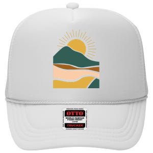 Retro Sunset Summer Graphic Design High Crown Mesh Back Trucker Hat