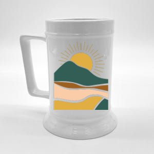 Retro Sunset Summer Graphic Design Beer Stein