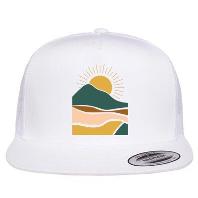 Retro Sunset Summer Graphic Design Flat Bill Trucker Hat