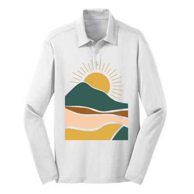 Retro Sunset Summer Graphic Design Silk Touch Performance Long Sleeve Polo