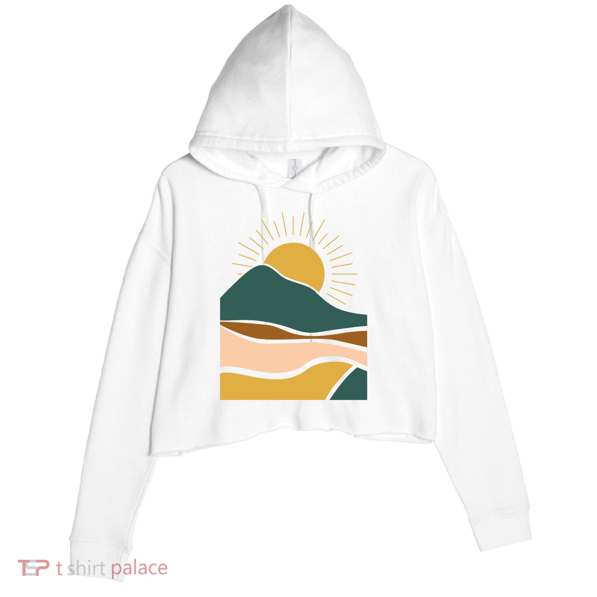 Retro Sunset Summer Graphic Design Crop Fleece Hoodie