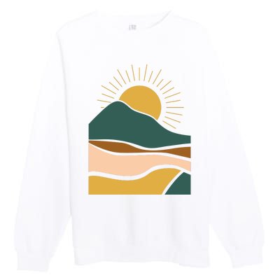 Retro Sunset Summer Graphic Design Premium Crewneck Sweatshirt