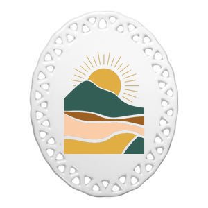 Retro Sunset Summer Graphic Design Ceramic Oval Ornament