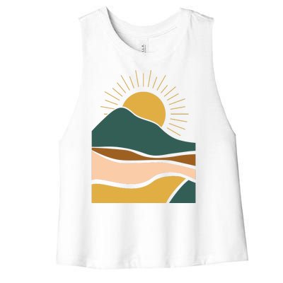 Retro Sunset Summer Graphic Design Women's Racerback Cropped Tank