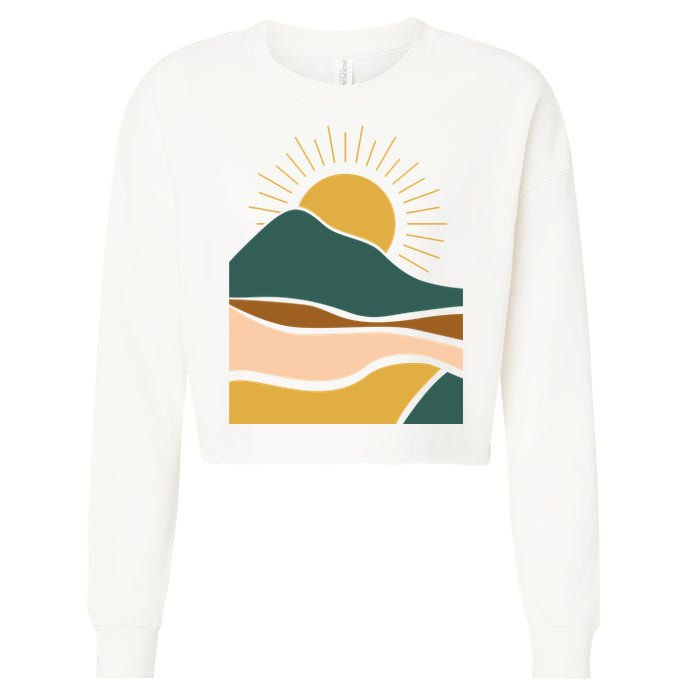 Retro Sunset Summer Graphic Design Cropped Pullover Crew