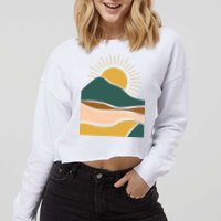 Retro Sunset Summer Graphic Design Cropped Pullover Crew