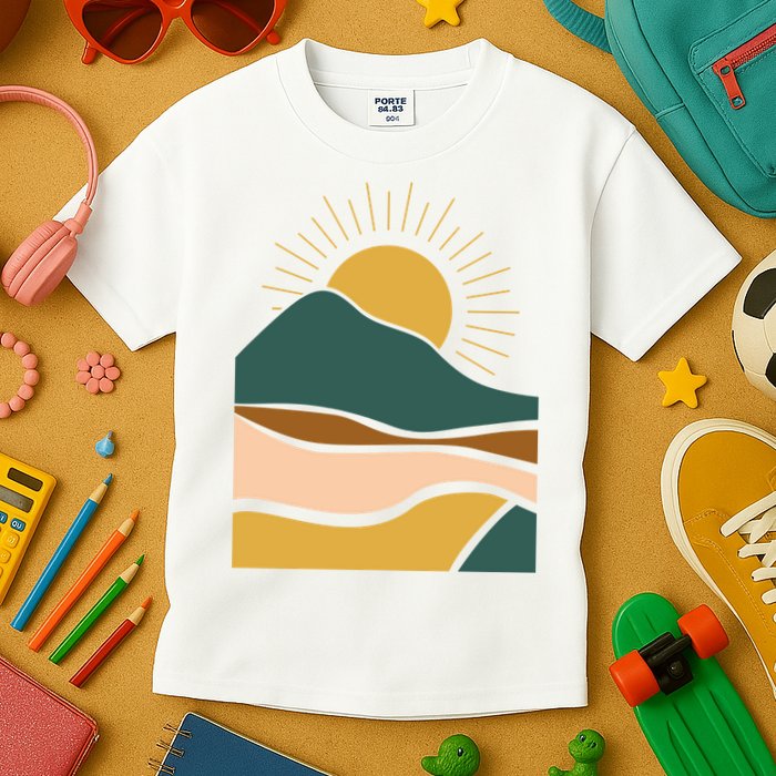 Retro Sunset Summer Graphic Design Kids T-Shirt