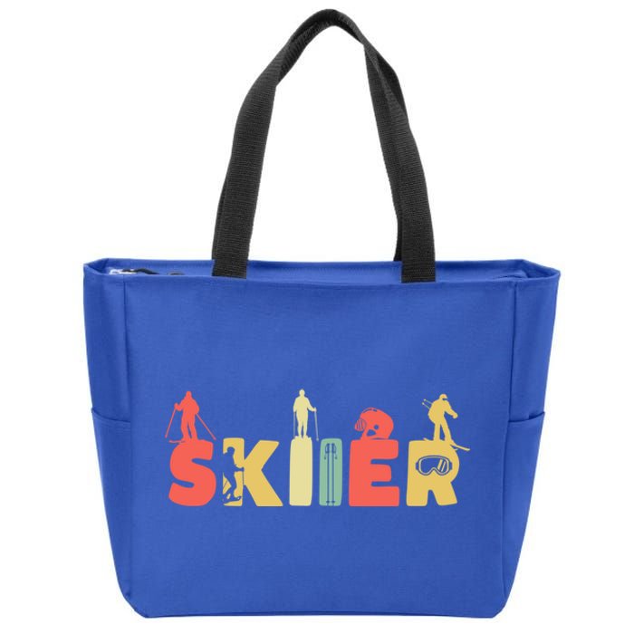 Retro Snow Skiing Ski Sports Funny Gift Vintage Skiier Snow Skiing Gift Zip Tote Bag