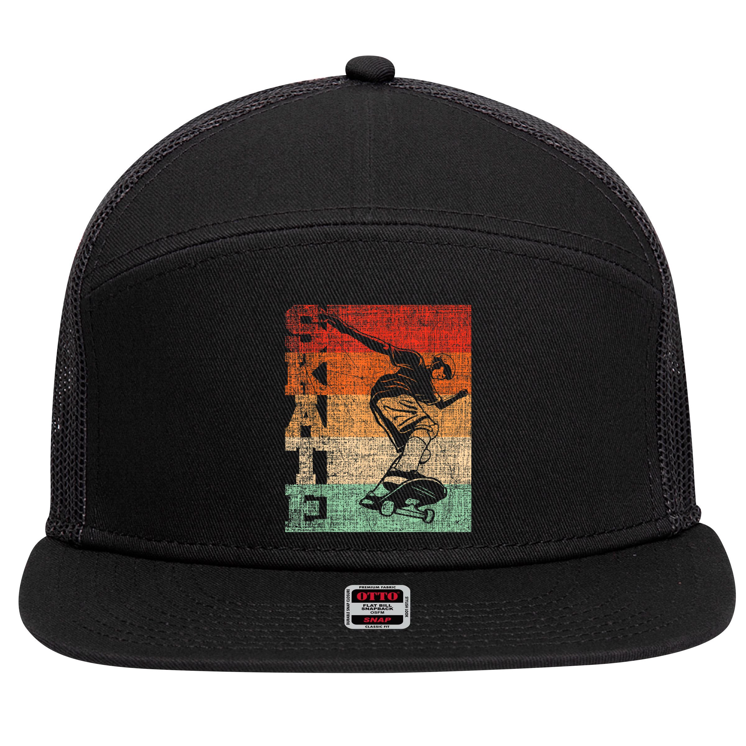 Retro Skate Skateboarder Skateboard Skateboarding Skater 7 Panel Mesh Trucker Snapback Hat