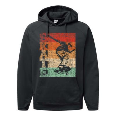 Retro Skate Skateboarder Skateboard Skateboarding Skater Performance Fleece Hoodie