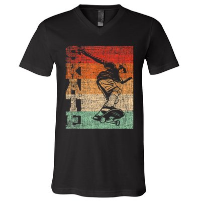 Retro Skate Skateboarder Skateboard Skateboarding Skater V-Neck T-Shirt