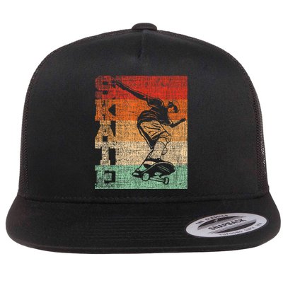 Retro Skate Skateboarder Skateboard Skateboarding Skater Flat Bill Trucker Hat