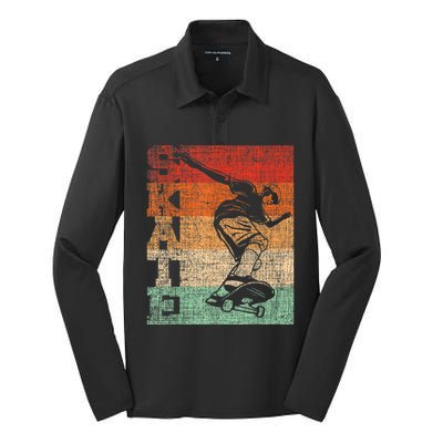 Retro Skate Skateboarder Skateboard Skateboarding Skater Silk Touch Performance Long Sleeve Polo