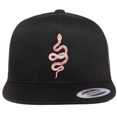 Red Snake Serpent X Flowers Minimal Flat Bill Trucker Hat