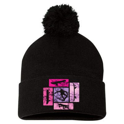 Retro Skateboarding Skate Extreme Sports Skateboard Tricks Pom Pom 12in Knit Beanie