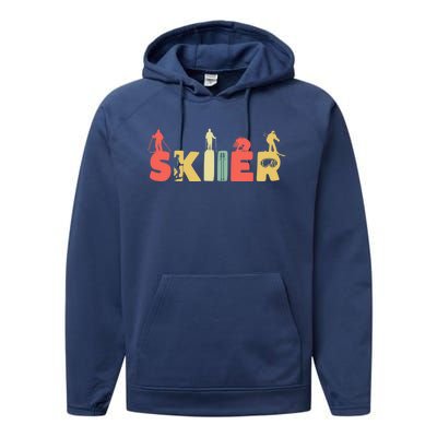 Retro Snow Skiing Ski Sports Gift Vintage Skiier Snow Skiing Gift Performance Fleece Hoodie