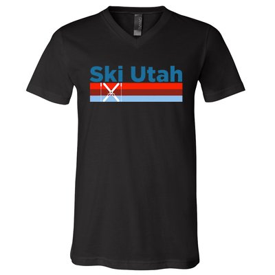 Retro Snow Ski Ski Utah V-Neck T-Shirt