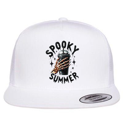 Retro Spooky Summer Fun Skeleton And Iced Coffee Vibes Flat Bill Trucker Hat